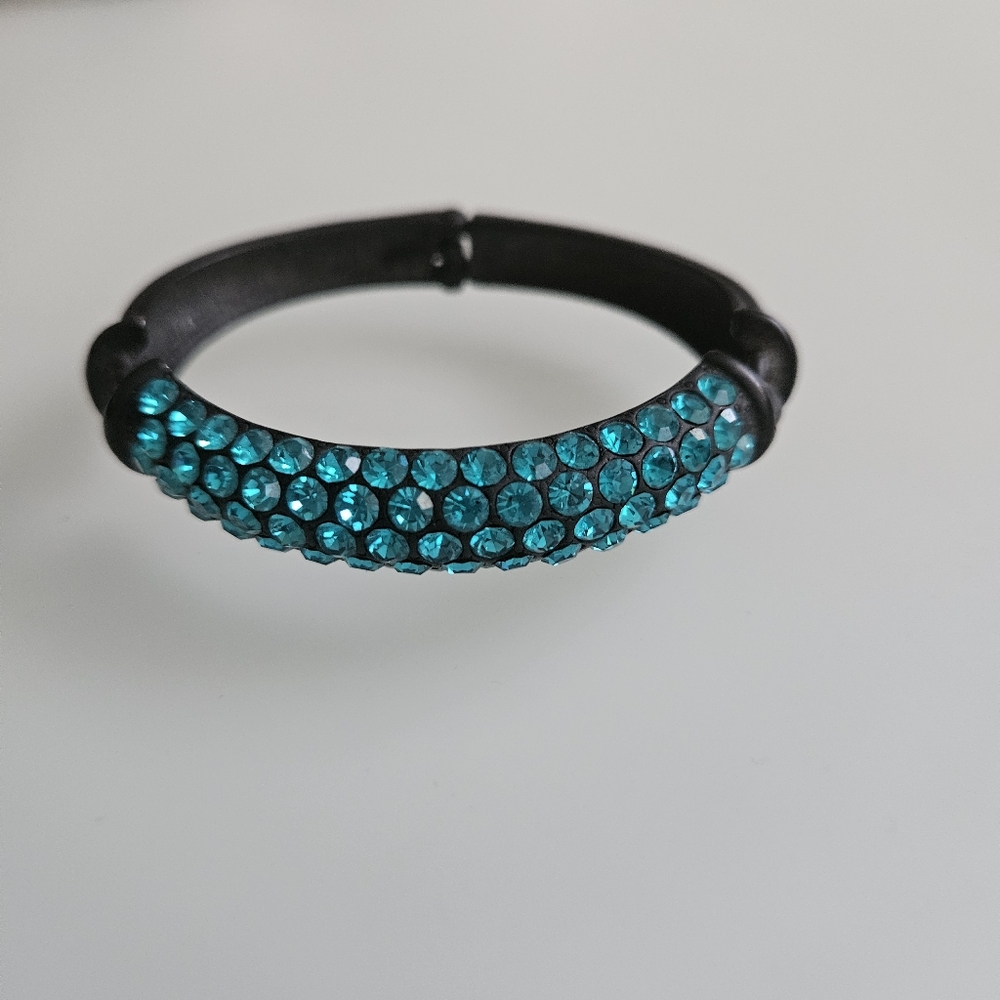 Blue Pave Bangle Bracelet, Matte Black